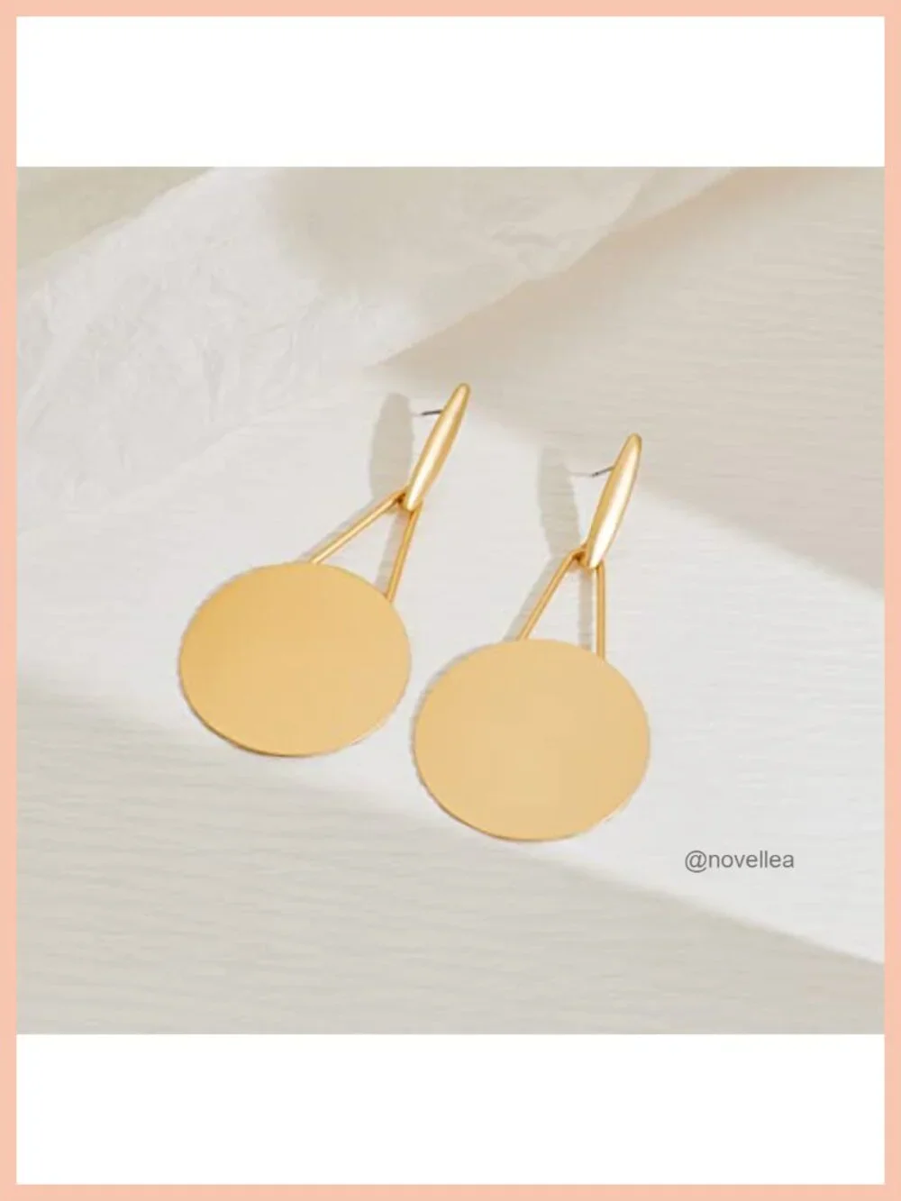 Large Disc Geometric Dangle Earrings Statement Matte Gold Plated Hypoallergenic